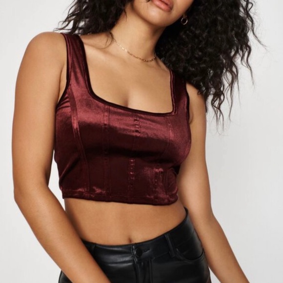 Garage Red Velvet Corset-style Crop top. Size: Small - Picture 1 of 6